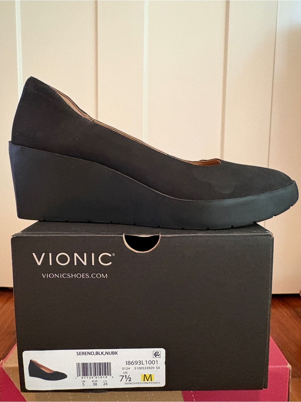Vionic Black Nubuck Wedge Pump